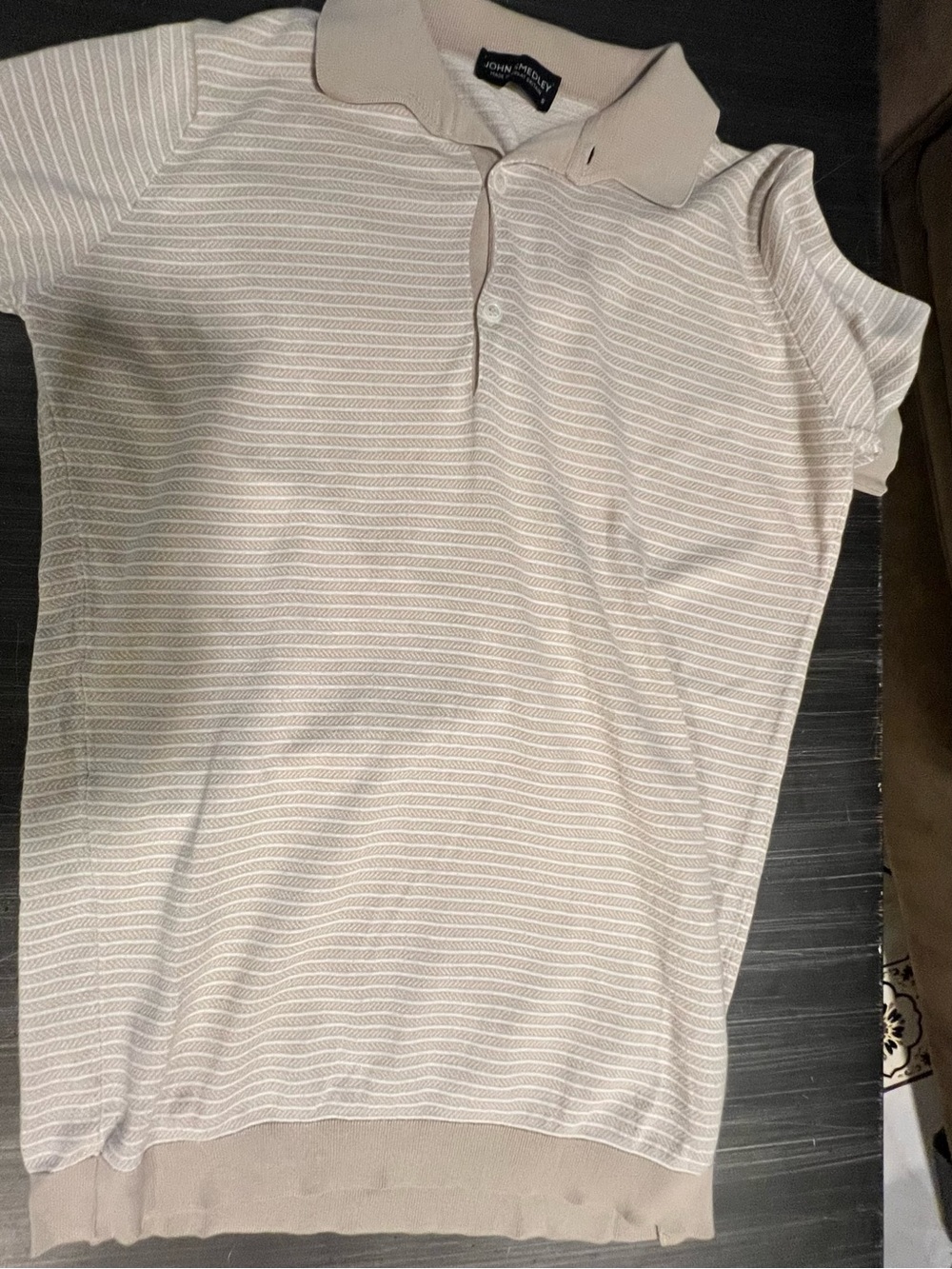 John Smedley Cream Striped Polo Shirt